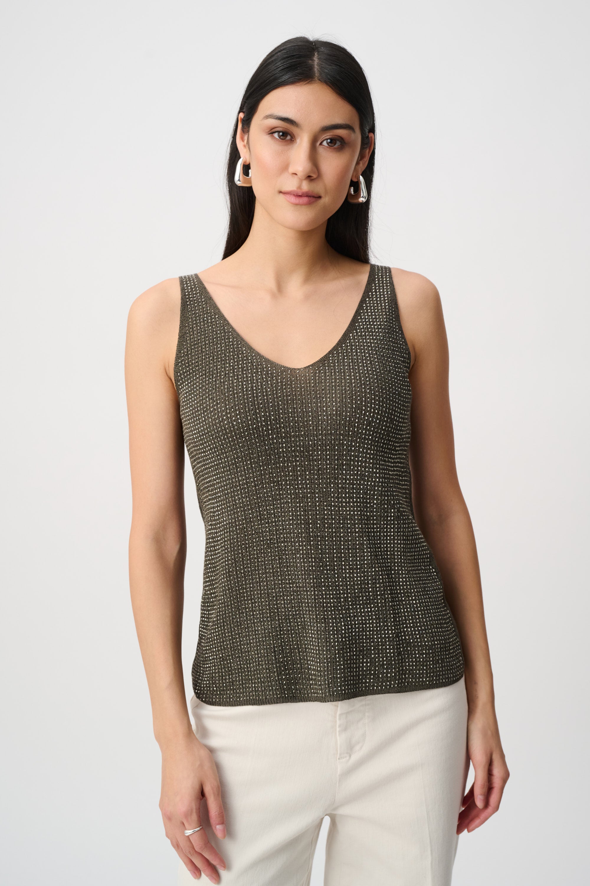 Rhinestone Knit Camisole Avocado | Joseph Ribkoff