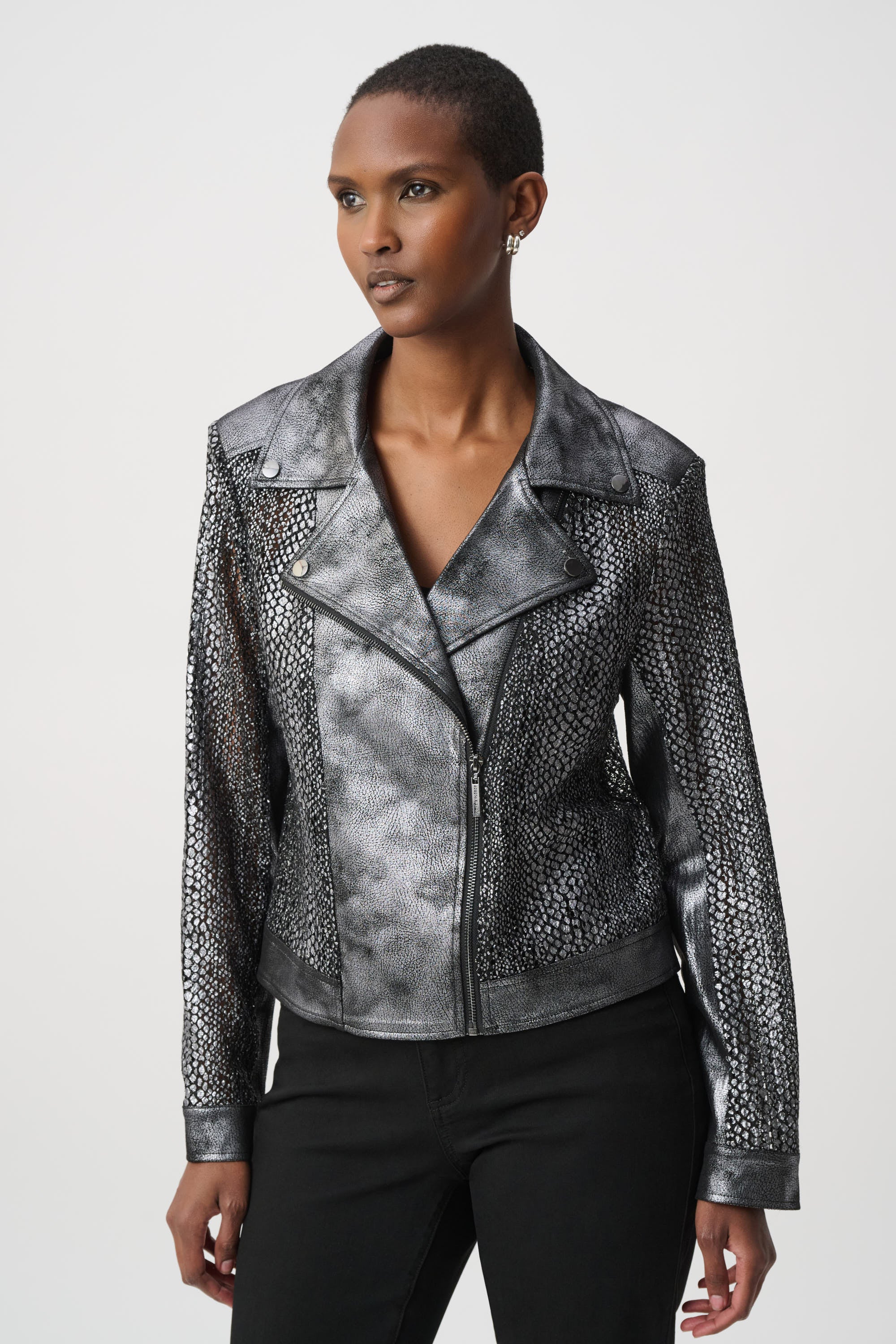 Foiled Faux Suede Moto Jacket - Joseph Ribkoff