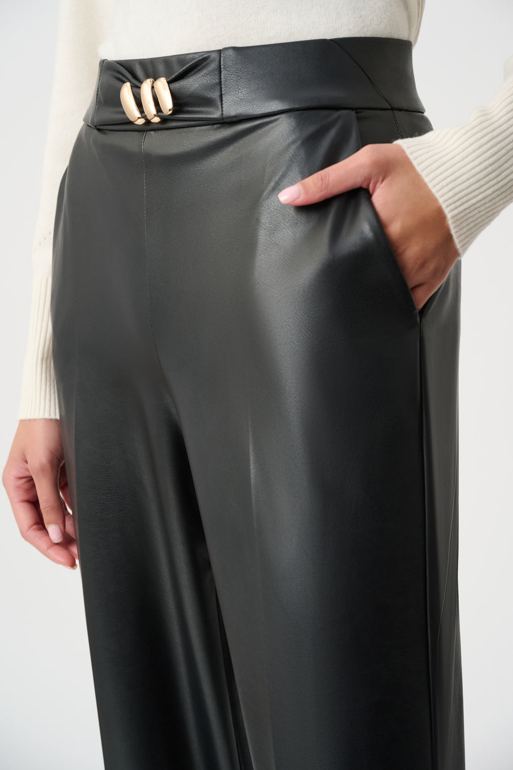 Leatherette Wide-Leg Pants Black | Joseph Ribkoff