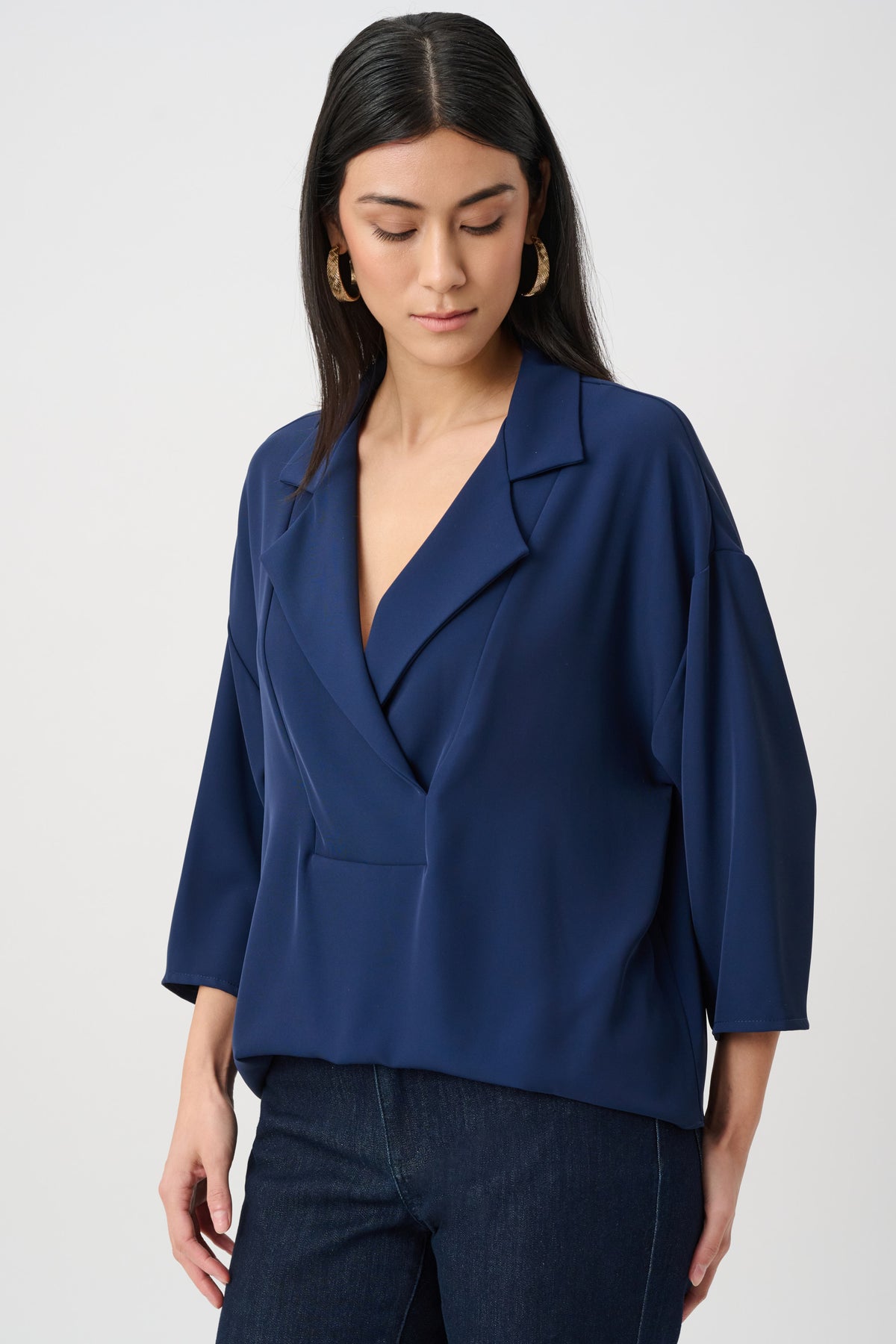 Joseph RIbkoff Vestido holgado para mujer Solapa Cuello Blusa en Añil