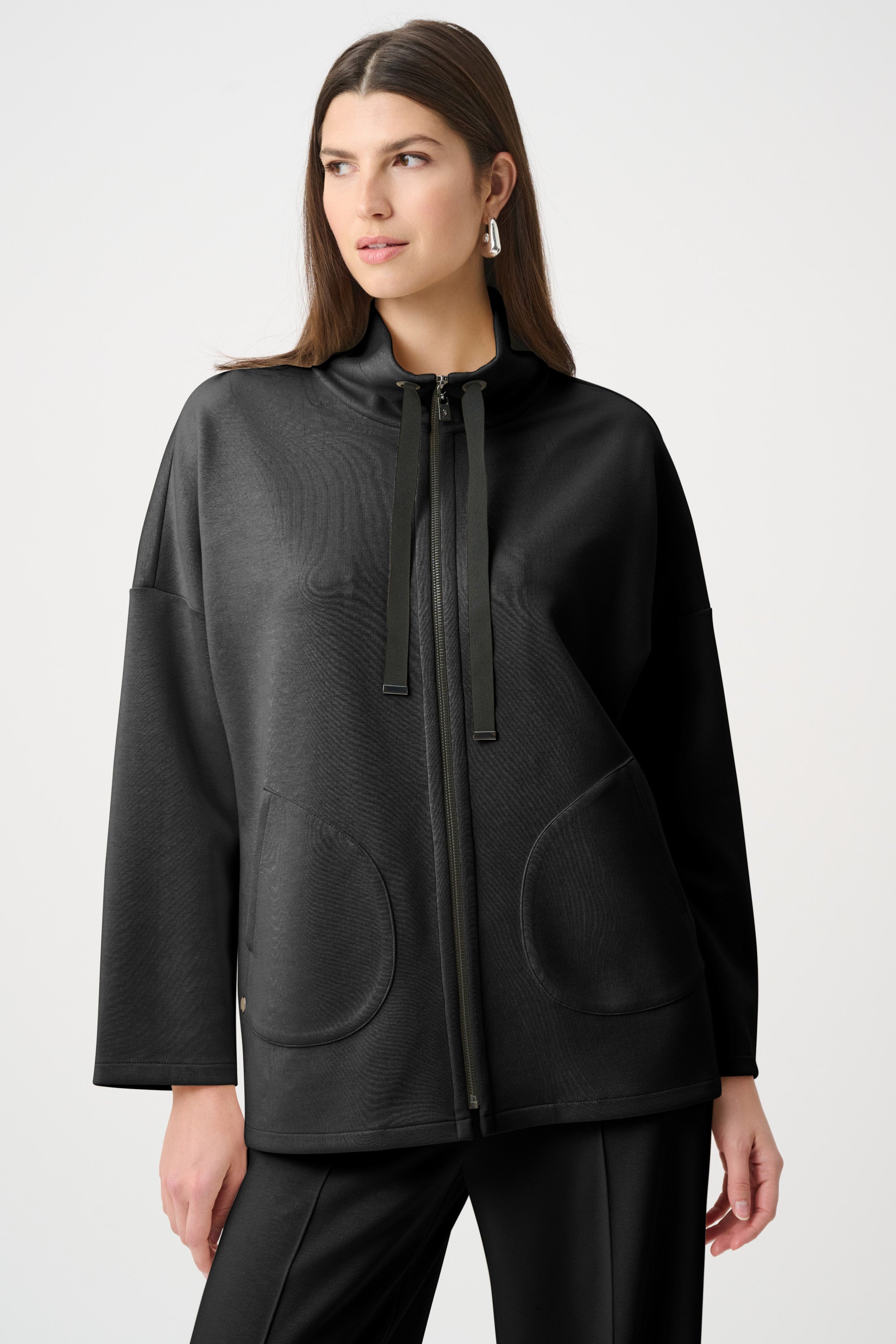 Funnel-Neck Boxy Jacket Black | Joseph Ribkoff