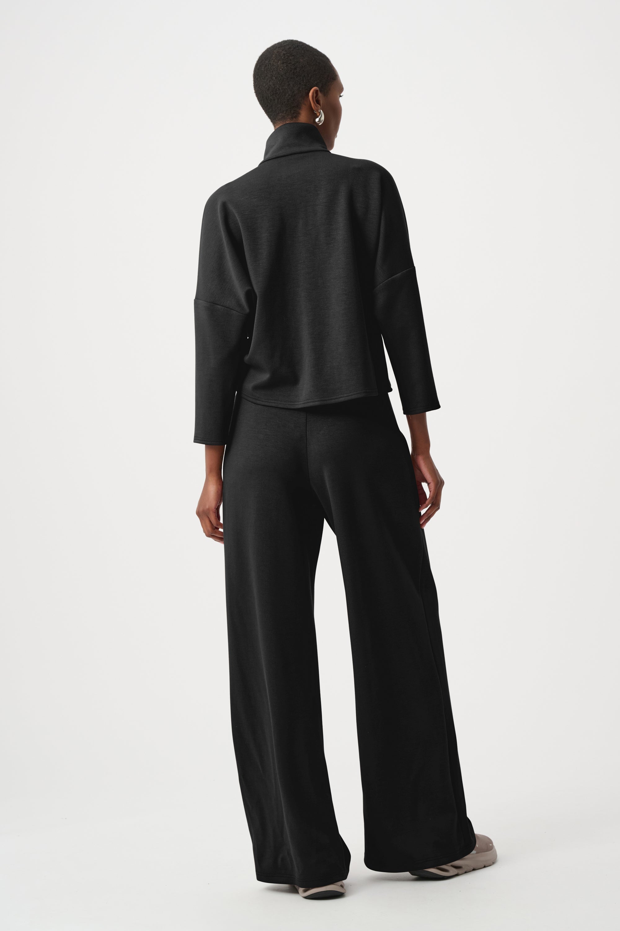 Half‑Zip Wide‑Leg Jumpsuit Black | Joseph Ribkoff