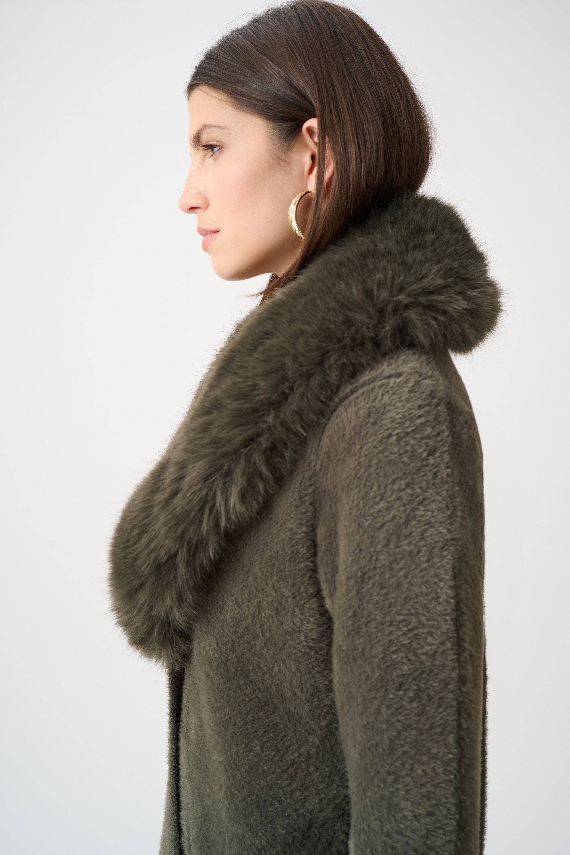 Detachable Faux-Fur Shawl Collar Coat Avocado | Joseph Ribkoff