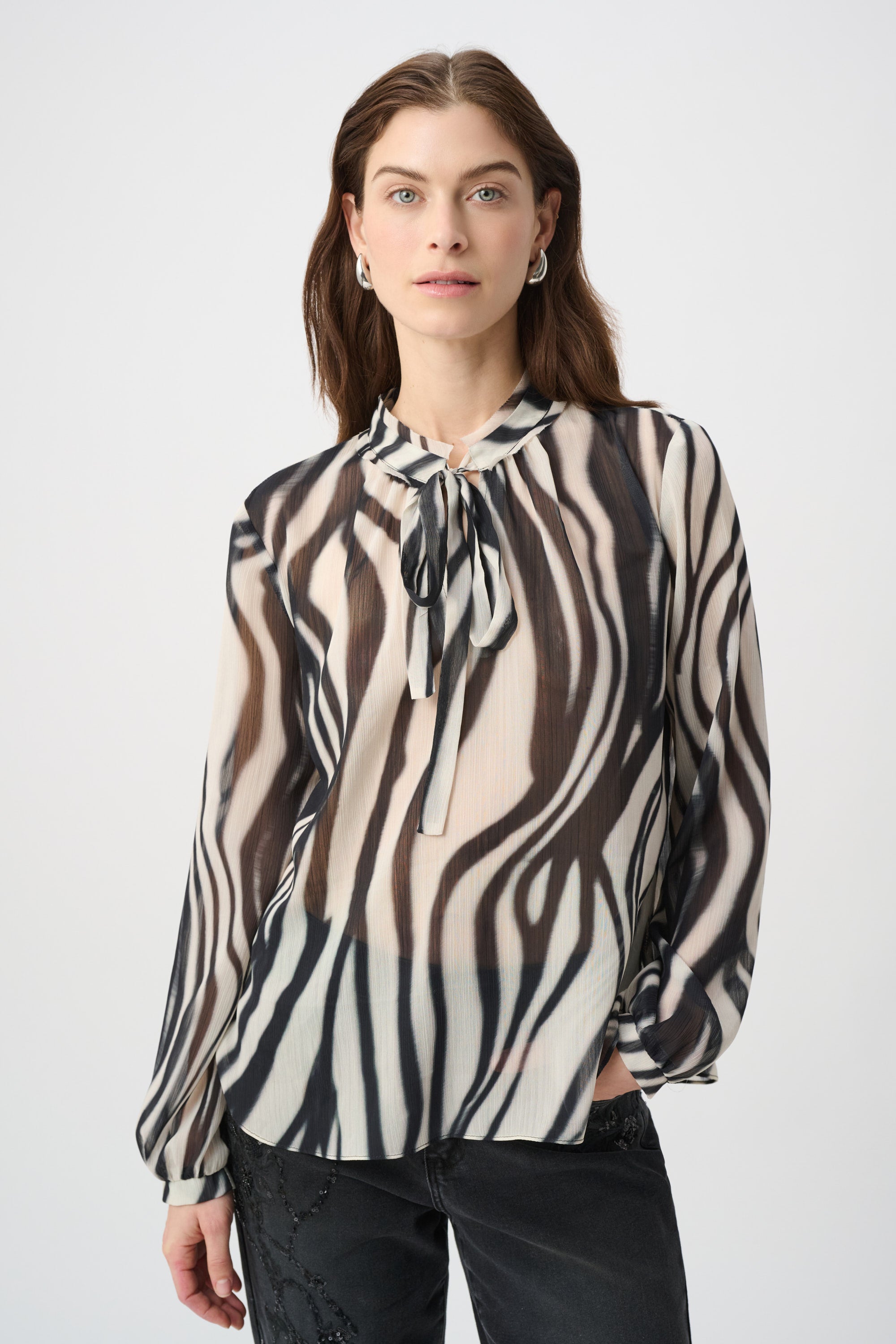 Animal Chiffon Tie-Neck Blouse - Joseph Ribkoff