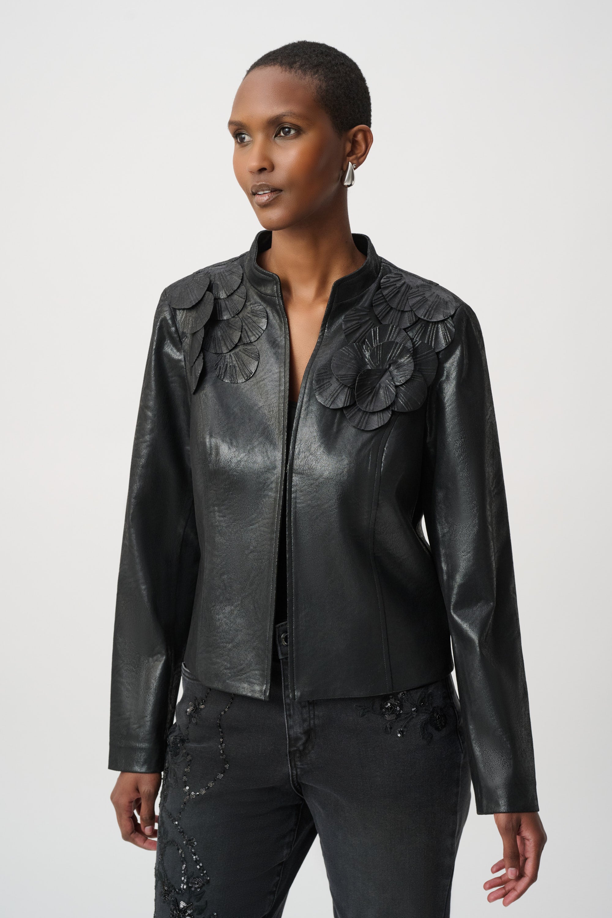 Embellished Foiled Suede Jacket - Joseph Ribkoff